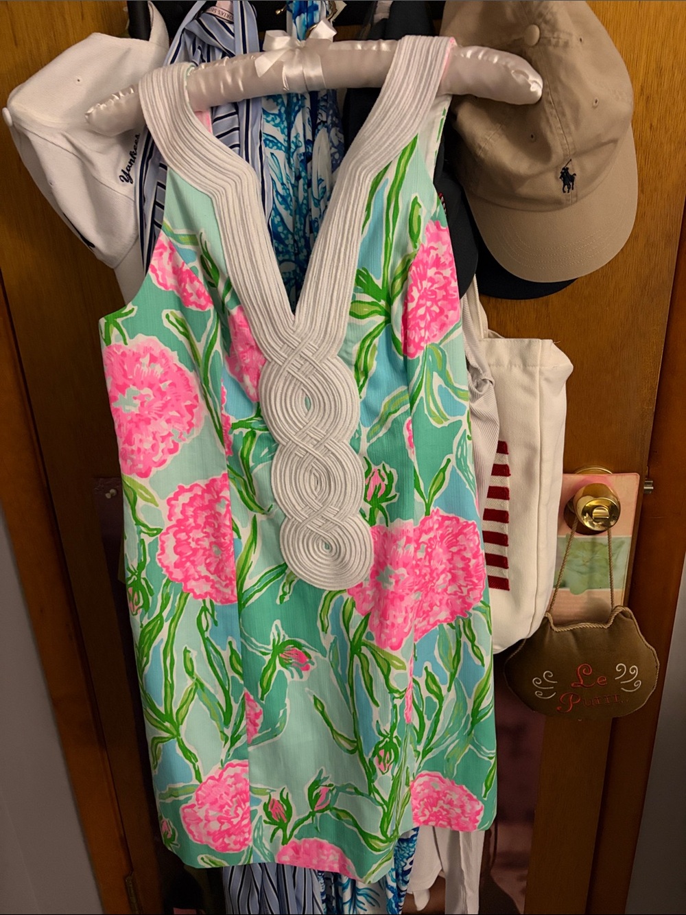 Lilly Pulitzer Pink Floral Shift Dress with Aqua Base